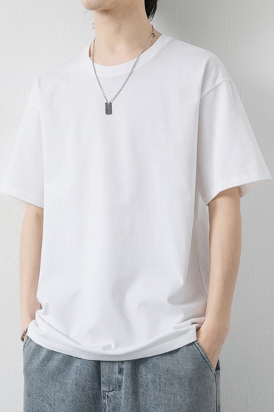 Popular Guy's Whole Colored Round Neck Short Sleeve Regular Fit Tee Top