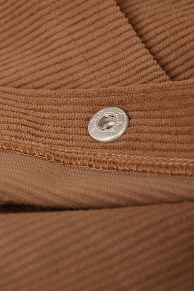 Women Retro Solid Button Detail Regular High Waist A-Line Corduroy Skirt
