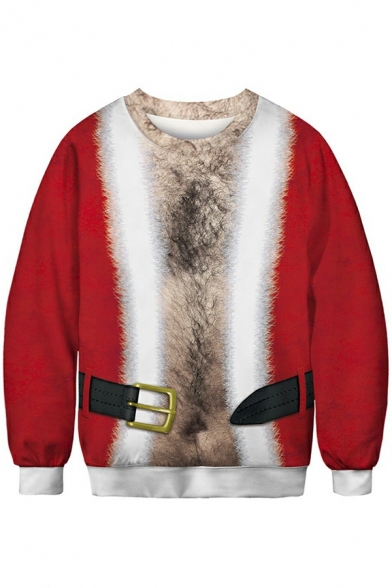 Guys Leisure 3D Christmas Print Long Sleeve Baggy Round Collar Pullover Sweatshirt