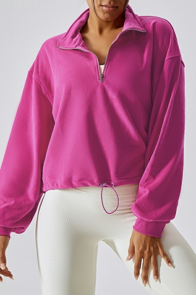 Ladies Hot Whole Colored Long-Sleeved Regular Fit Zipper Stand Neck Hoodie