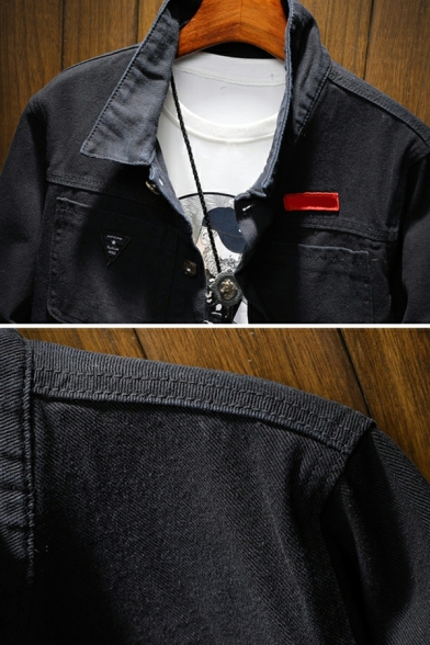 Men Fancy Spread Collar Pocket Fitted Long Sleeve Single-Breasted Denim Jacket