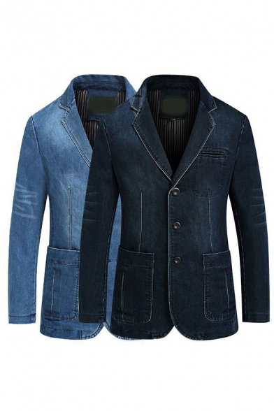 Urban Mens Whole Colored Pocket Long Sleeves Lapel Collar Button Fly Denim Jacket