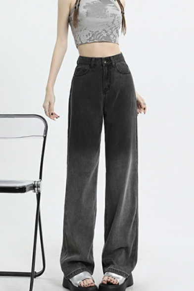 Women Cozy Ombre Pattern High Rise Long Length Pocket Front Zipper Jeans