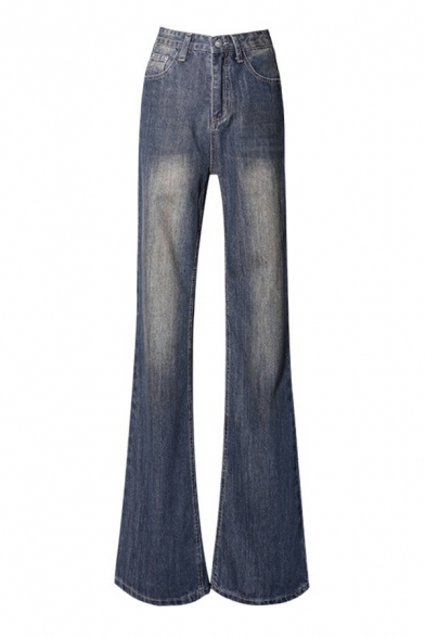 Girls Unique Pure Color Pocket Long Length High Rise Zip down Bootcut Jeans