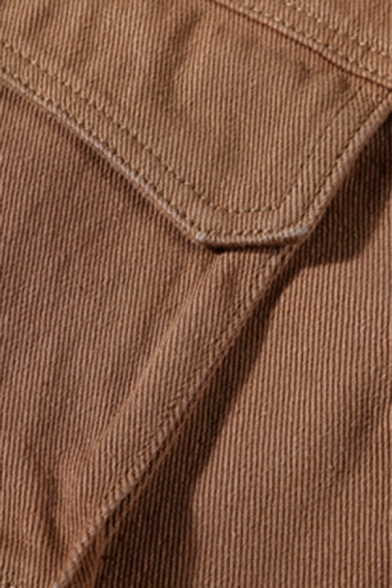 Guys Leisure Plain Spread Collar Pocket Long-Sleeved Button Placket Denim Jacket