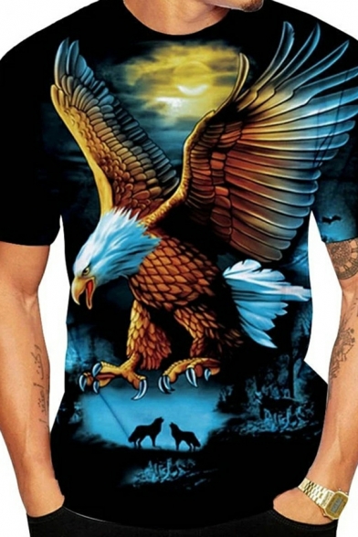 Trendy 3D Eagle Printed Short Sleeves Round Neck Slim Fitted T-shirt for Boys