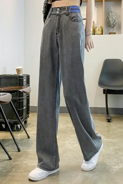 Girls Edgy Plain Pocket Detail High Rise Straight Long Length Zip Placket Jeans