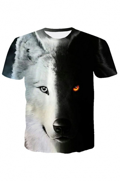 Guy's Leisure 3D Wolf Print Short-sleeved Round Neck Regular Fit T-Shirt