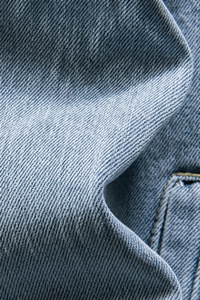 Guy's Vintage Solid Front Pocket Long Sleeve Spread Collar Button Placket Denim Jacket