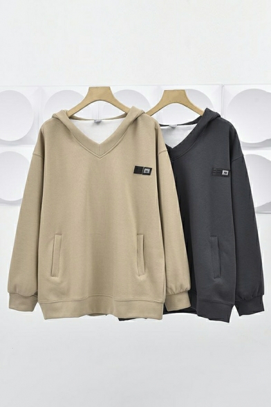 Cool Ladies Pure Color Long Sleeves Fake Two Pieces Hooded Pocket Designed Hoodie