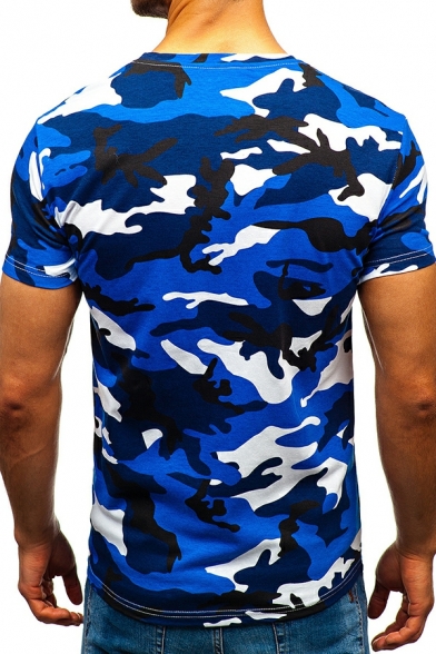 Vintage Camouflage Print Crew Neck Short Sleeves Slimming T-shirt for Boys