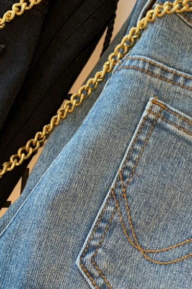 Women Urban Pure Color Pocket Ankle Length Regular Pocket Zipper Jeans