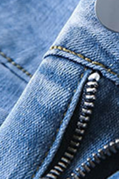 Boyish Plain Split Front High Rise Full Length Zip Closure Bootcut Jeans for Ladies