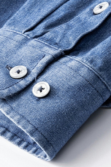 Leisure Men Plain Chest Pocket Turn-down Collar Long-sleeved Relaxed Button down Shirt