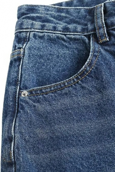 Women Retro Plain Pocket Design Long Length High Rise Zip up Wide Leg Jeans