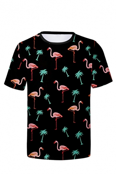 Athletic Men Flamingo Pattern Crew Neck Short Sleeve Regular T-shirt