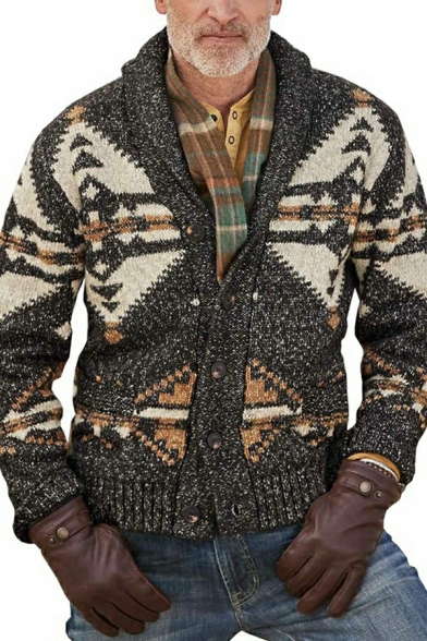 Boy's Hot Tribal Pattern Shawl Collar Long-Sleeved Skinny Button Fly Cardigan