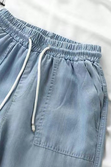 Ladies Modern Solid Ankle Length Pocket High Rise Drawstring Waist Harem Jeans