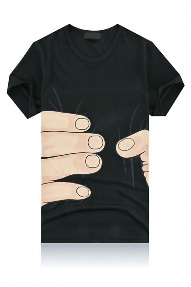 Boyish 3D Finger Pattern Short-sleeved Crew Collar Regular Fit T-shirt for Guys