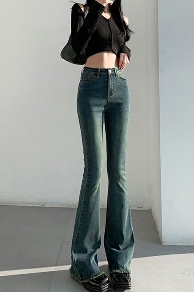 Fancy Women Solid Long Length Pocket High Rise Zip Closure Bootcut Jeans