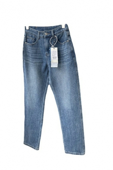 Fashion Girls Solid Color Pocket Regular Ankle Length High Rise Zip Fly Jeans
