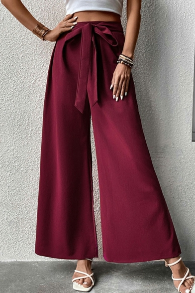 Street Look Pure Color Long Length Drawstring Fly High Rise Loose Pants for Girls