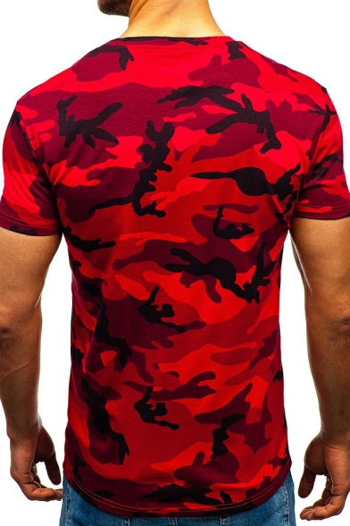 Vintage Camouflage Print Crew Neck Short Sleeves Slimming T-shirt for Boys