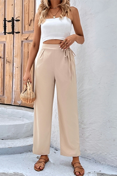 Classic Women Solid High Rise Drawstring Long Length Tapered Pants