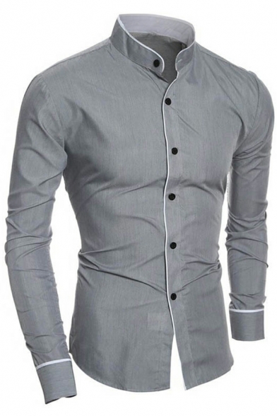 Elegant Solid Color Turn-down Collar Skinny Long-Sleeved Button Down Shirt for Boys