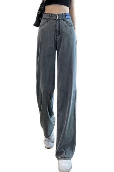 Girls Edgy Plain Pocket Detail High Rise Straight Long Length Zip Placket Jeans