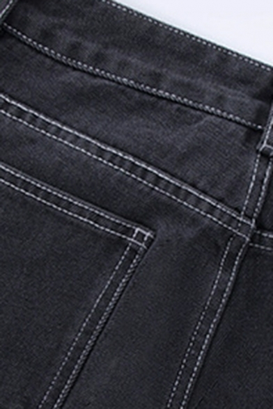 Street Style Women Plain Pocket Long Length Mid Rise Zip Fly Jeans