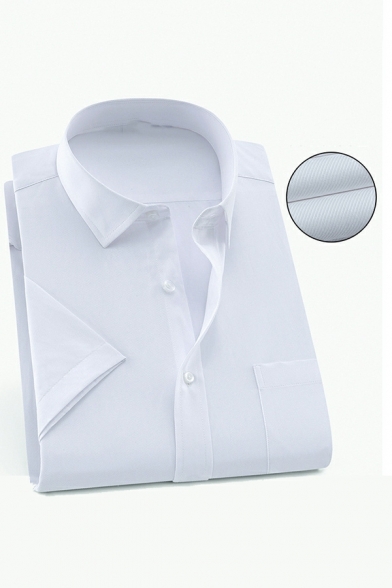 Urban Mens Whole Colored Short-Sleeved Point Collar Fitted Button Closure Shirt