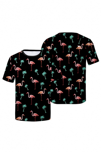 Athletic Men Flamingo Pattern Crew Neck Short Sleeve Regular T-shirt