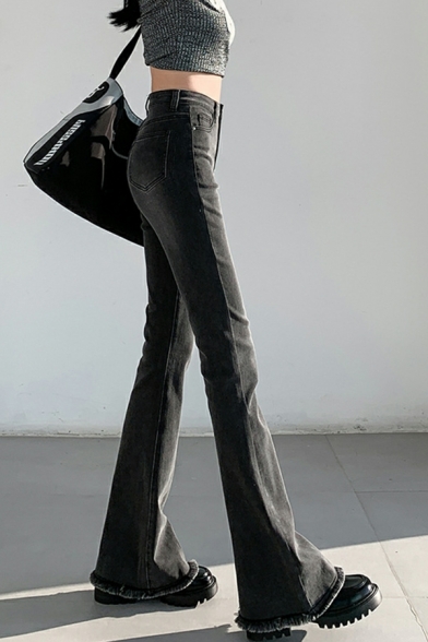 Fancy Women Solid Long Length Pocket High Rise Zip Closure Bootcut Jeans