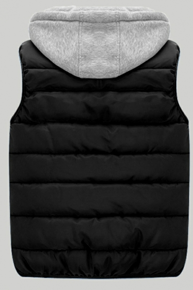 Guys Freestyle Pure Color Sleeveless Hooded Regular Fit Zip Down Waistcoat