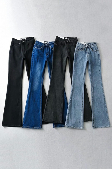 Fashion Girls Solid Color Pocket Long Length high Rise Zip Fly bootcut Jeans