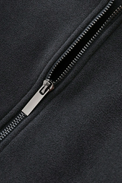 Ladies Boyish Solid Color Long Sleeve Regular Fitted Hooded Zip Placket Hoodie