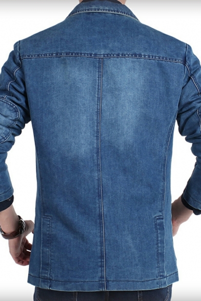 Urban Mens Whole Colored Pocket Long Sleeves Lapel Collar Button Fly Denim Jacket