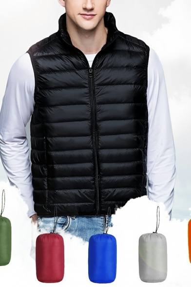 Elegant Pure Color Sleeveless Stand Collar Fitted Zip Placket Vest for Boys