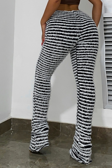 Popular Ladies Striped Pattern High Waist Full Length Skinny Elastic Waist Pants