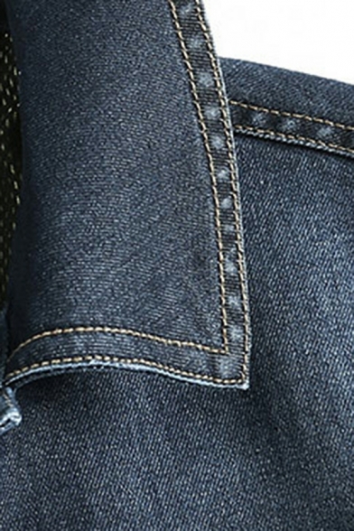 Dashing Plain Pocket Long Sleeves Spread Collar Brushed Button down Denim Jacket for Guys