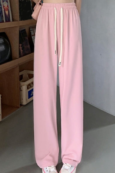 Girls Freestyle Pure Color Drawstring Waist Long Length High Rise Straight Pants