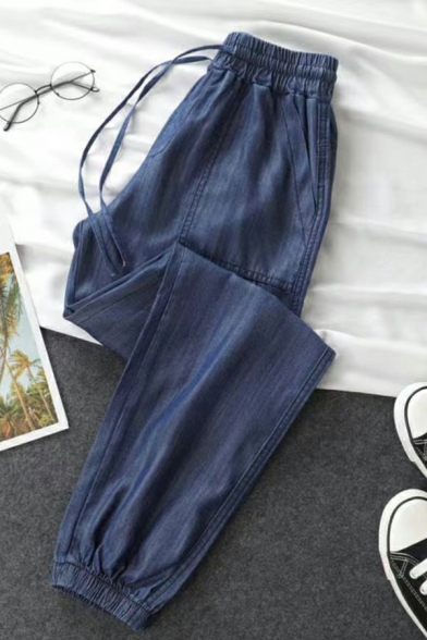 Popular Whole Colored Baggy Long Length Pocket Drawstring Waist Jeans