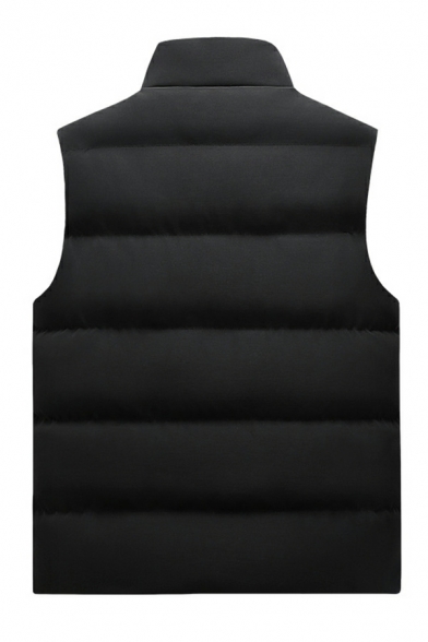 Stylish Mens Solid Color Pocket Designed Relaxed Zip Closure Stand Neck Vest