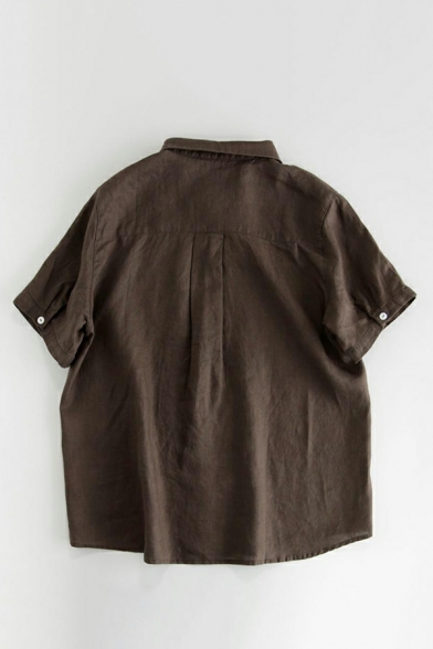 Simplicity Lapel Collar Short Sleeve Shirt Button Down Plain T Shirts