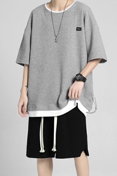 Short Sleeve Loose Fit Plain Sportswear Polyester Casual Outfit