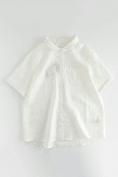 Simplicity Lapel Collar Short Sleeve Shirt Button Down Plain T Shirts