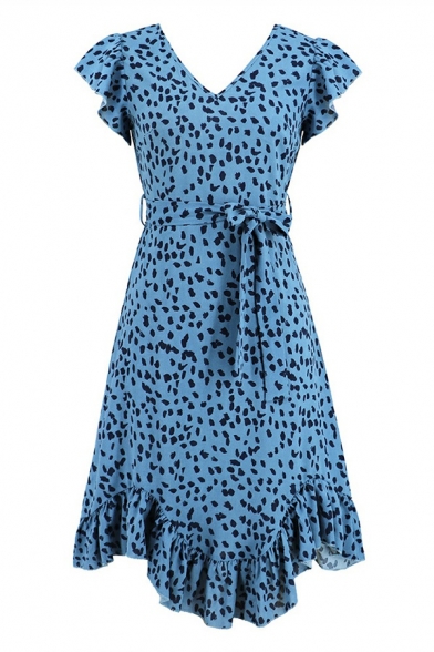 Slim Fit Polka Dot Wrap-Effect Dress V-Neck Women’s Dress With Handkerchief