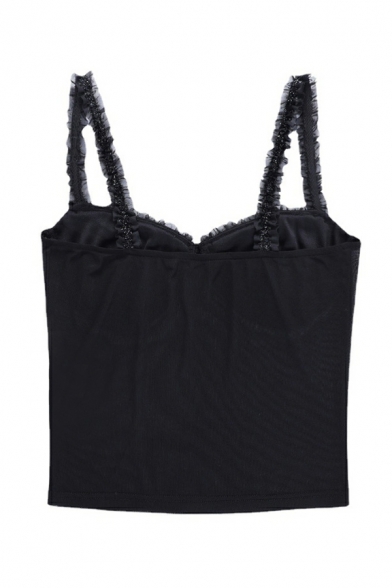 Women's Strappy Sleeveless Fitted Mesh Embellished Bandeau Top