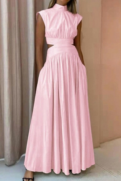 Plain Sleeveless Asymmetric Skirt Polyester Sleeveless Dress